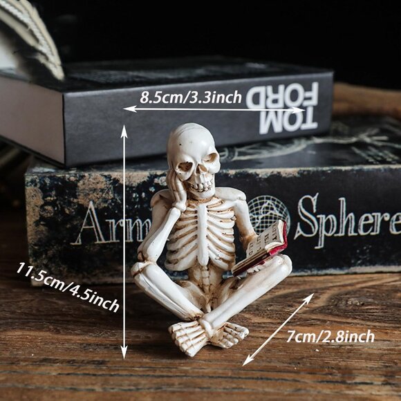 Skeletons Halloween Decorations, Reader Skull Figurines Cool Home Indoor Decor - Picture 3 of 3